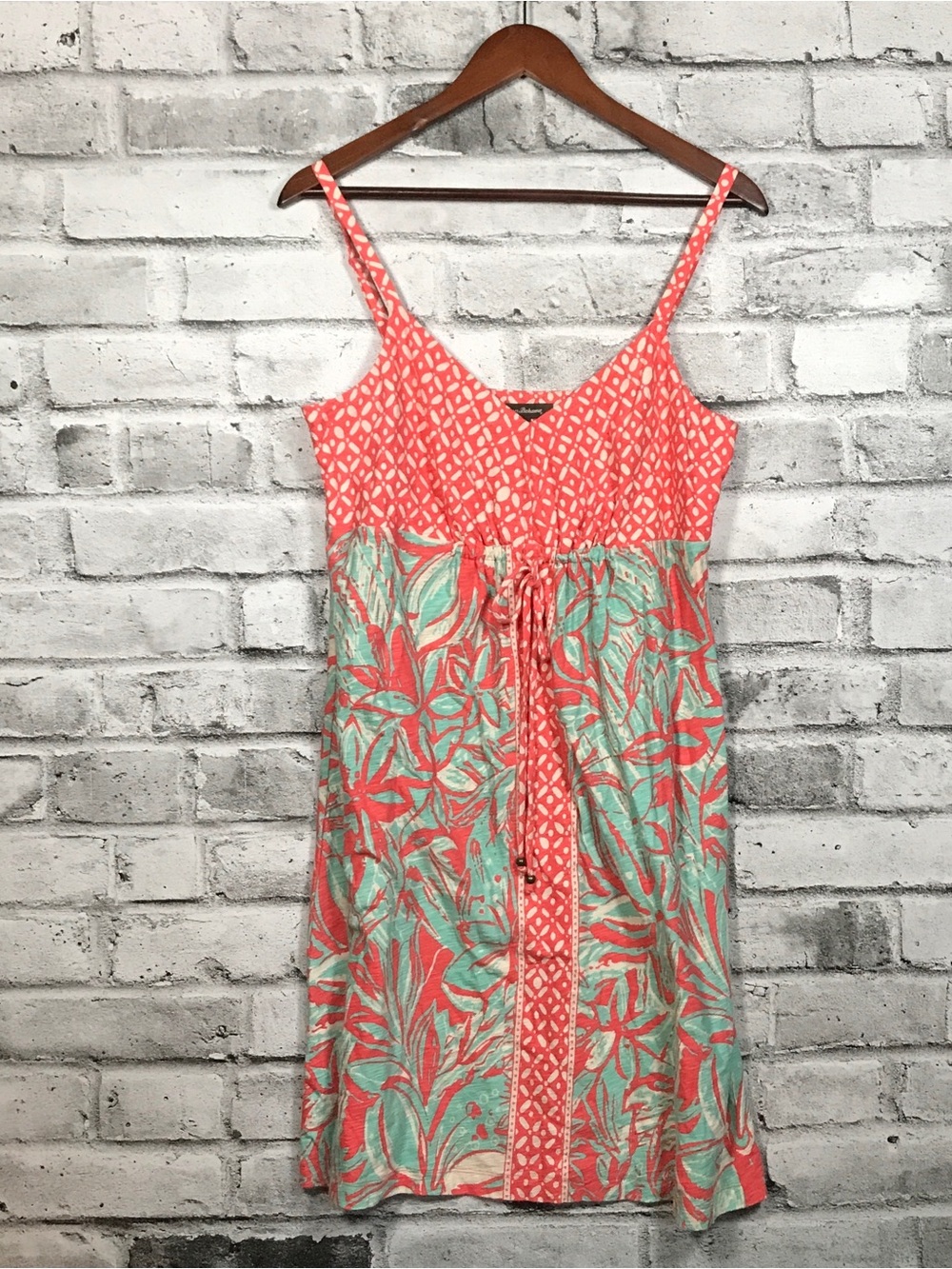 Tommy Bahama Coral and Mint Cotton  Patterned Summer Dress. Size L